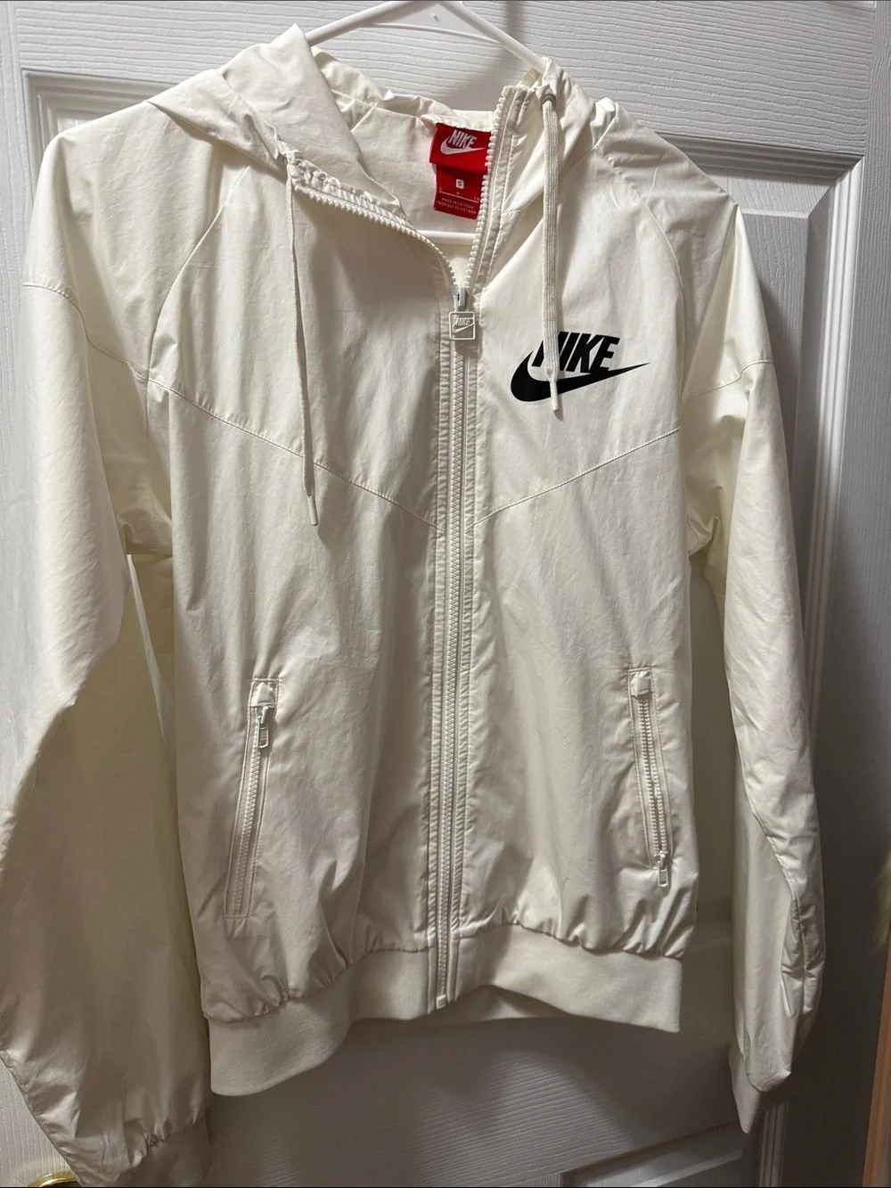 Nike Cream Hooded Full-Zip Bomber Jacket with Black Swoosh